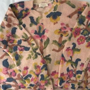 Sezane Floral Crew Neck Sweater - Pink and Blue